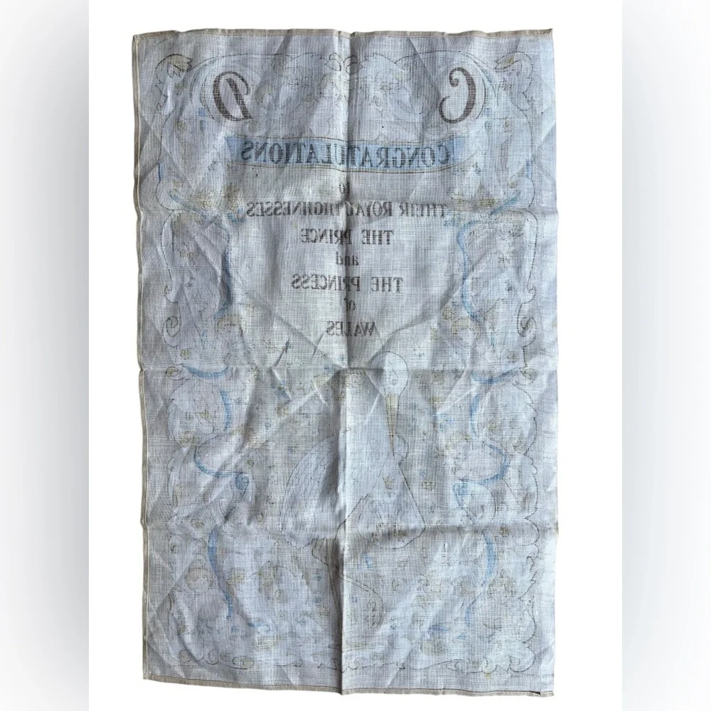 Vintage Royal Baby Stork‎ Irish Linen Tea Towel Made in Ireland 18.5 x 29 Wales